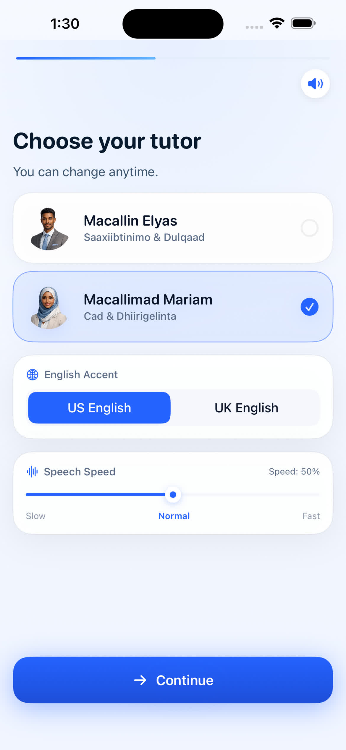 Tutor selection screen