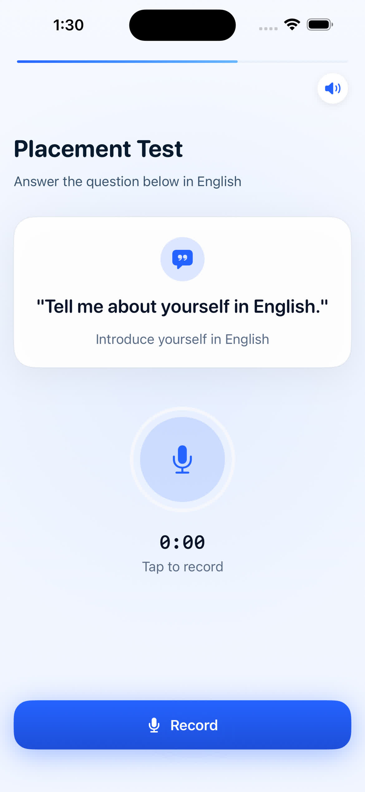 AI placement test screen